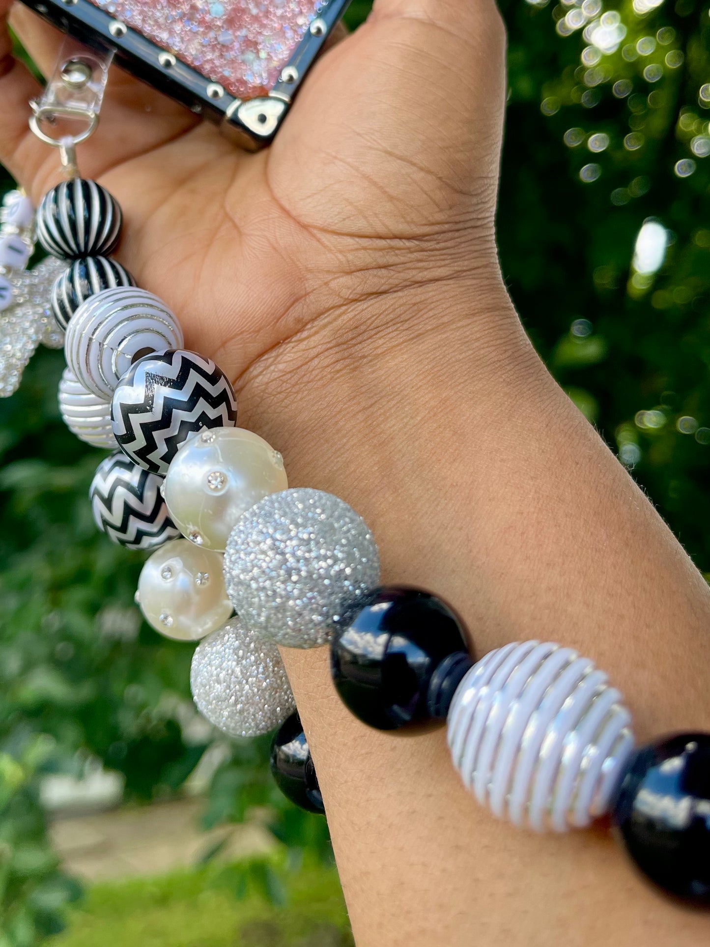 Bubble & Charm/ Black Phone Strap