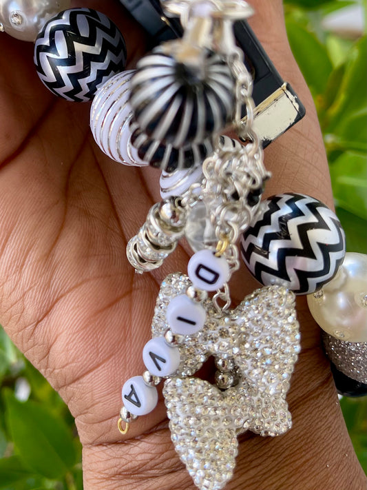 Bubble & Charm/ Black Phone Strap