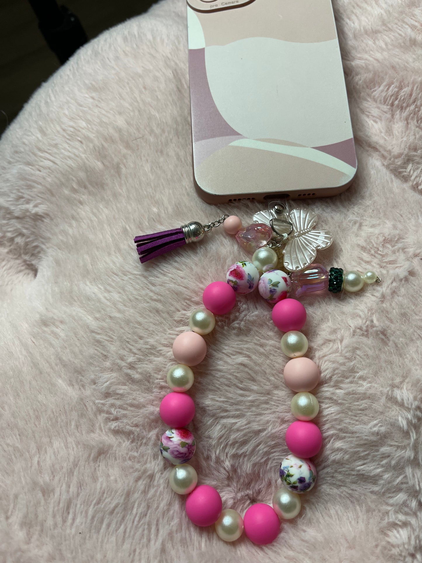 Bubble & Charms/ Floral Printed Phone Strap