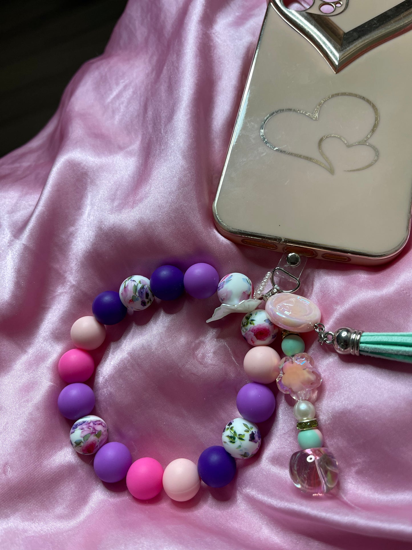 Bubble & Charms/ Floral Printed Phone Strap