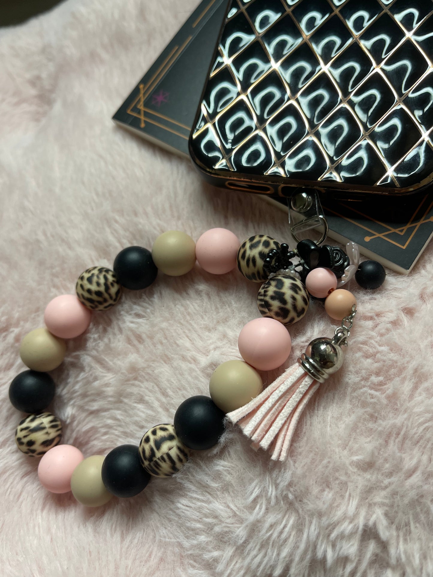 Bubble & Charms/ Animal Print Phone Strap